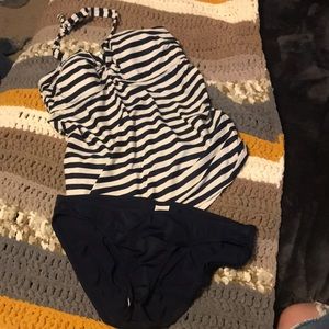 Size large oh baby by motherhood navy blue and white striped swimsuit